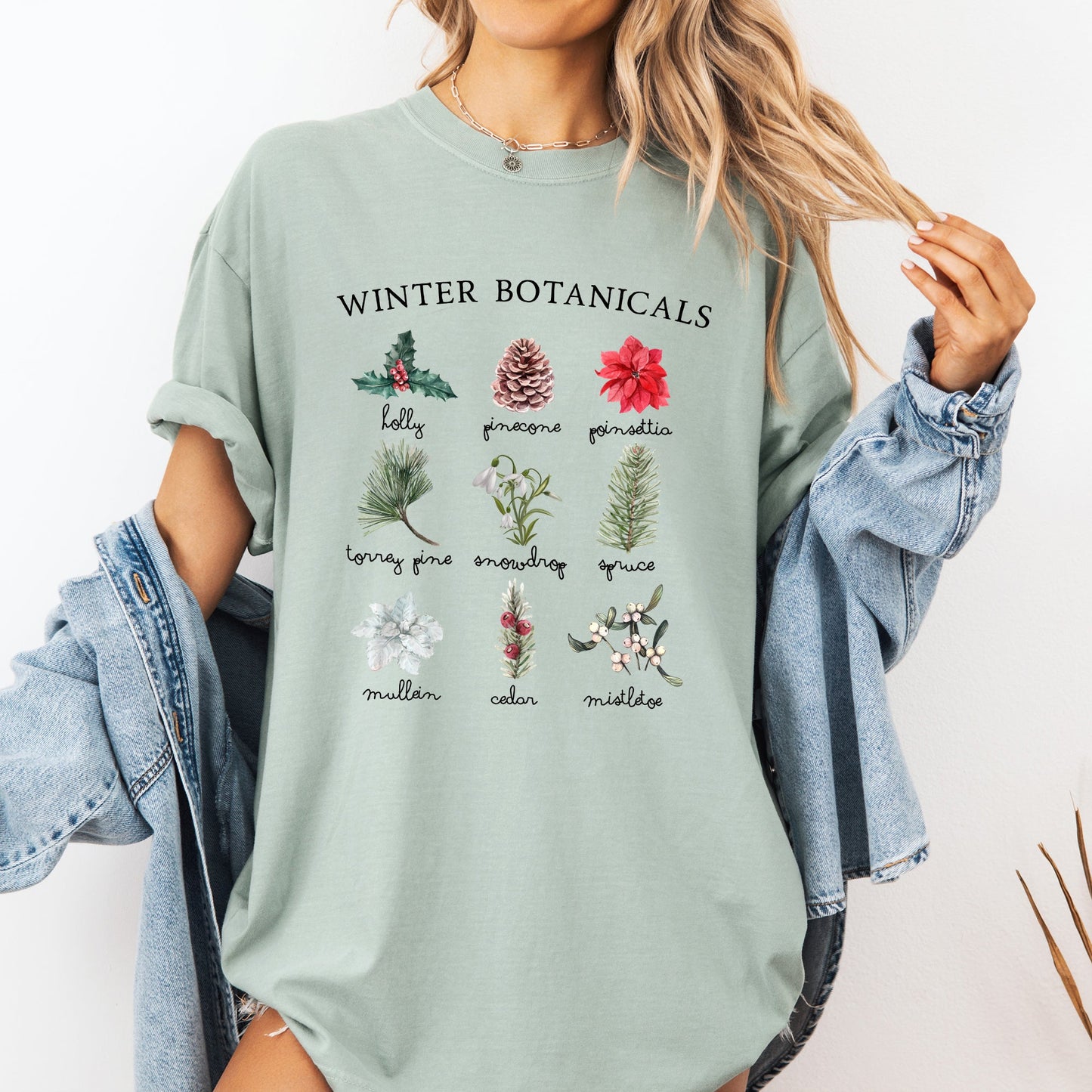 Winter Botanicals, Holly, Poinsettia, Pine Tree, Winter, Snow, Xmas Tshirt Comfort Colors T-Shirt