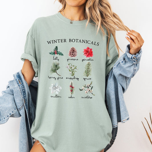 Winter Botanicals, Holly, Poinsettia, Pine Tree, Winter, Snow, Xmas Tshirt Comfort Colors T-Shirt