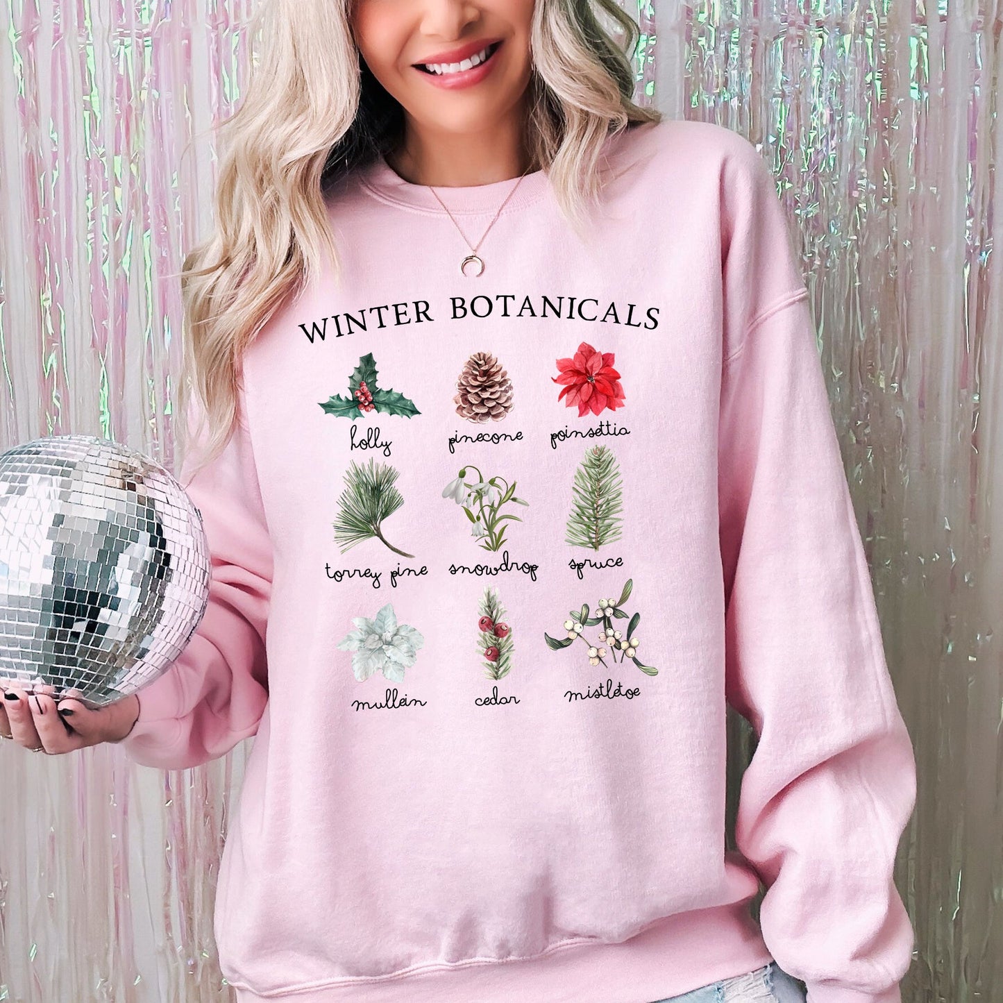 Winter Botanicals, Holly, Poinsettia, Pine Tree, Winter, Snow, Xmas Sweatshirt