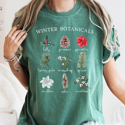 Winter Botanicals, Holly, Poinsettia, Pine Tree, Comfort Colors Tshirt