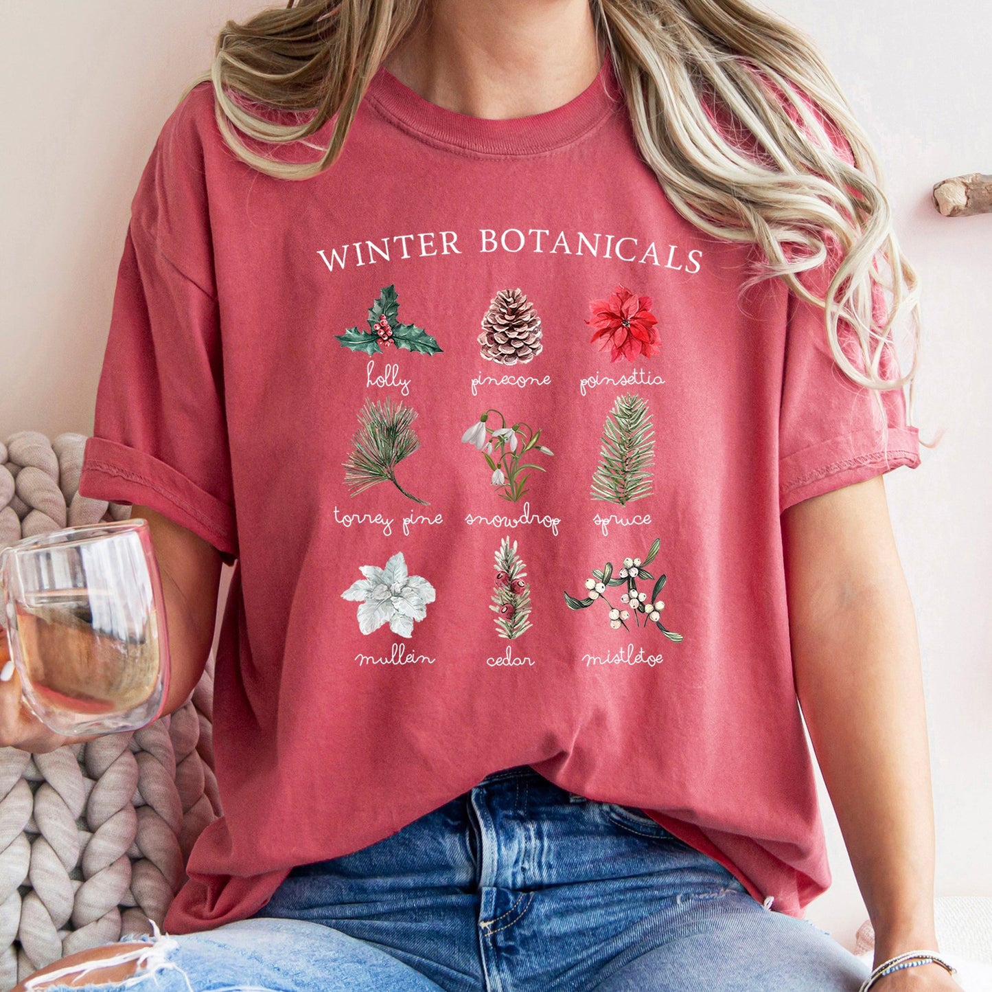 Winter Botanicals, Holly, Poinsettia, Pine Tree, Comfort Colors Tshirt