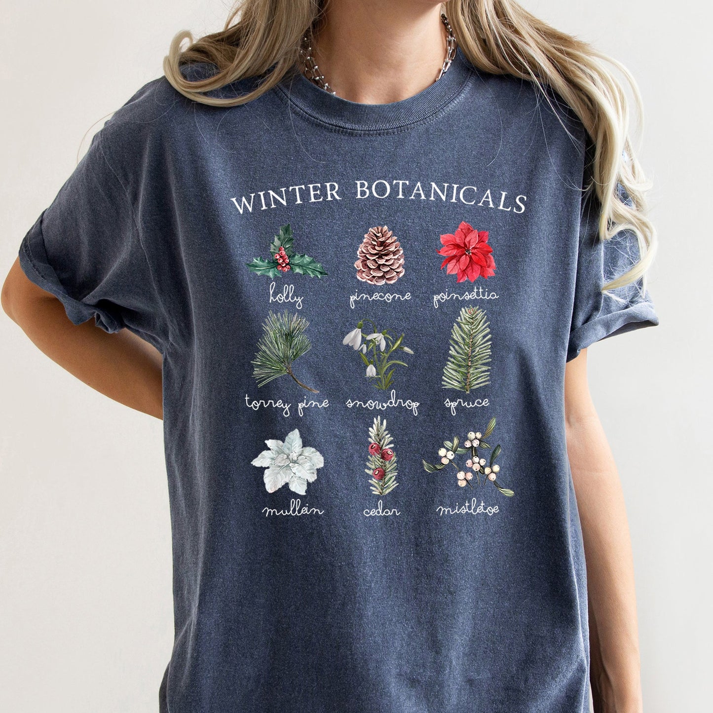 Winter Botanicals, Holly, Poinsettia, Pine Tree, Comfort Colors Tshirt
