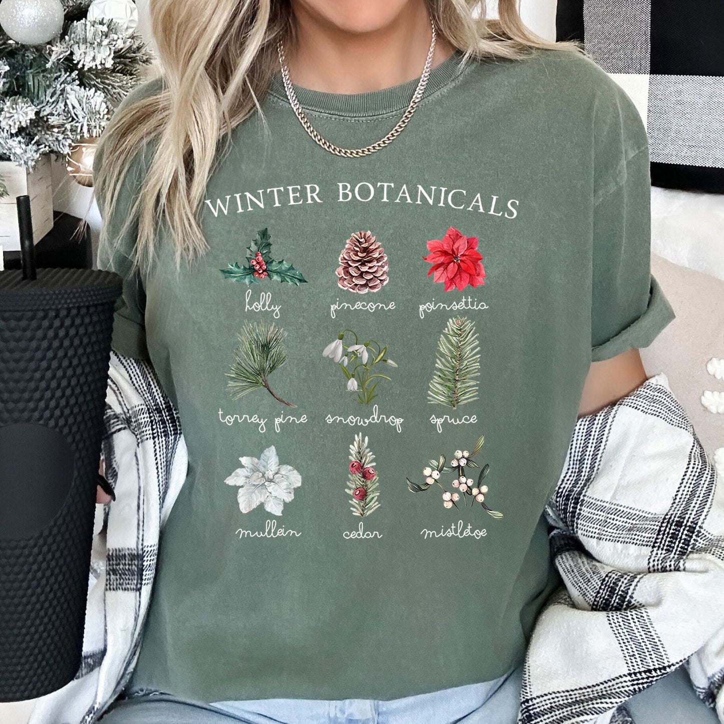 Winter Botanicals, Holly, Poinsettia, Pine Tree, Comfort Colors Tshirt