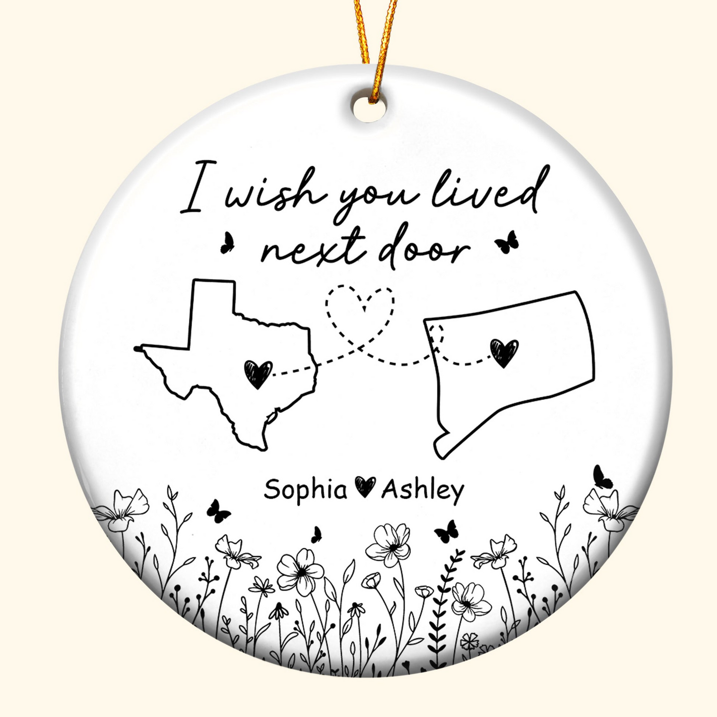 Wish You Lived Next Door - Personalized Circle Ceramic Ornament - Christmas Gift for Long Distance Family, Friendship Gift