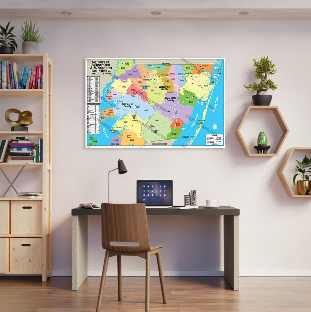 Worcester, Somerset, Wicomico Counties Zip Code Map - POSTER PRINTS