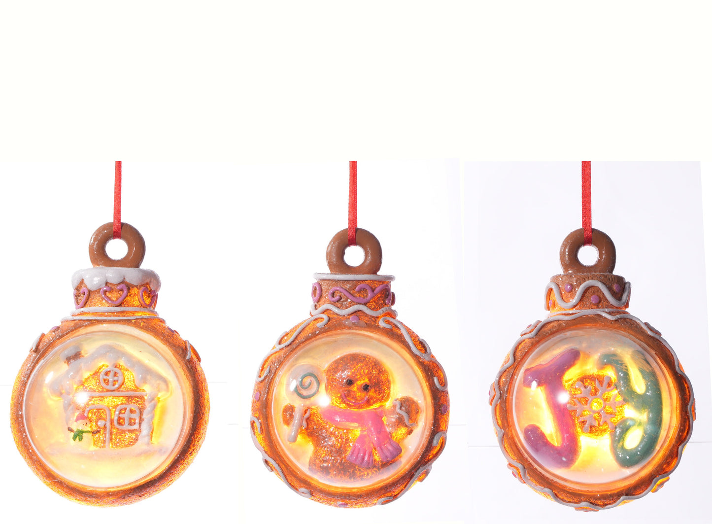 5" Gingerbread Glowing Globe Ornament - SET OF 3