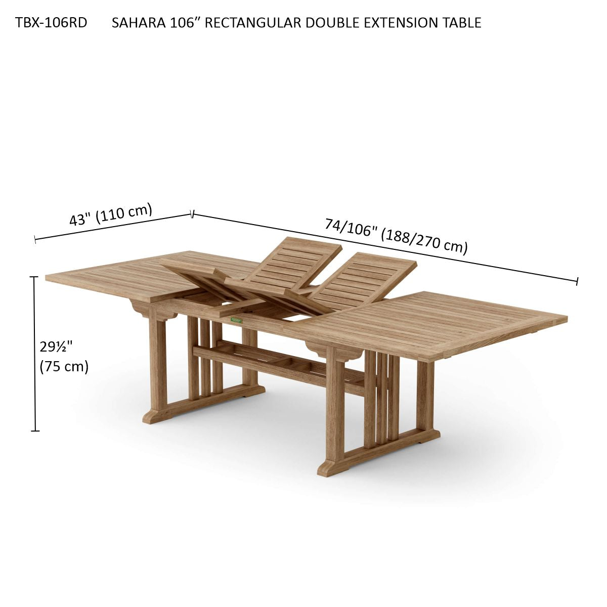 Sahara 106" Rectangular Double Extension Table