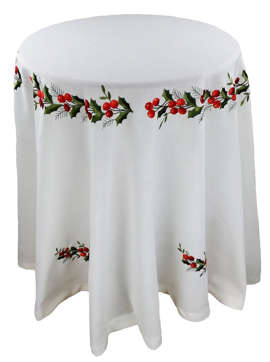 XD108059 Holly Berry Tablecloth, 72'' Round