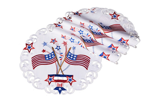 XD17105 Star Spangled Placemats, 15"Rnd, Set of 4 | Placemats | Kitchen + Metal