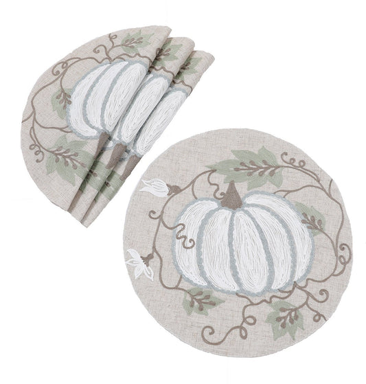 XD19806-Harvest Pumpkins And Vines Crewel Embroidered Fall Placemats