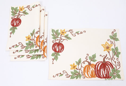 XD19809-Happy Fall Pumpkins Crewel Embroidered Placemats 14 by
