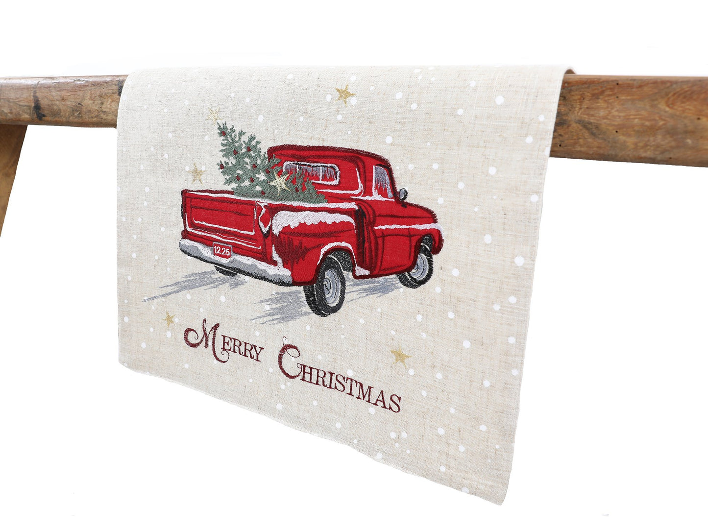 XD19812-Merry Christmas Truck Embroidered Table Runner