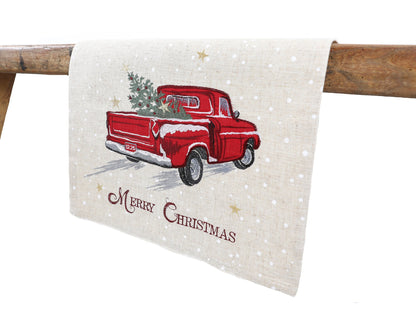 XD19812-Merry Christmas Truck Embroidered Table Runner
