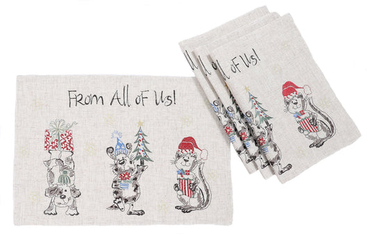 XD19813-Animal's Fun Holiday Party Embroidered Placemats 14 by