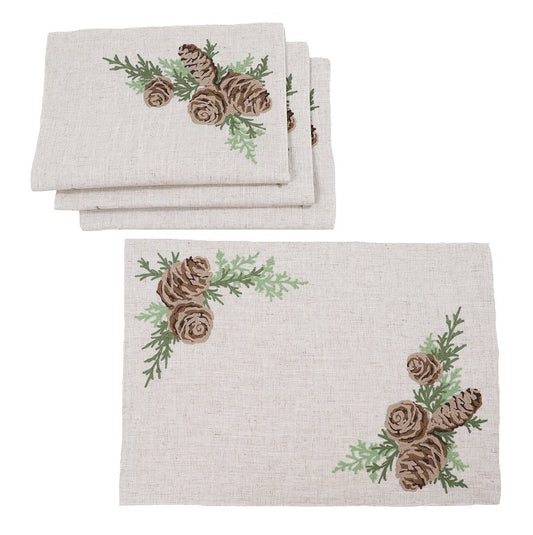XD19882-Winter Pine Cones & Branches Crewel Embroidered Placemats 14