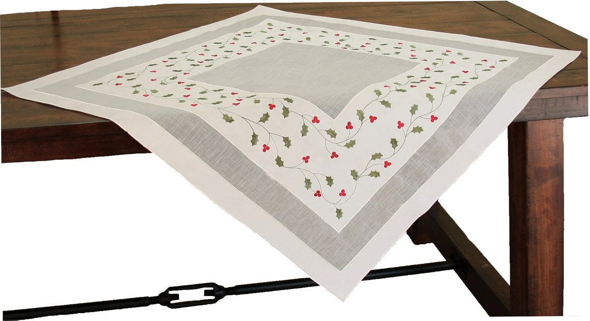 XD93253 Classic Holly Table Topper,36''x36''