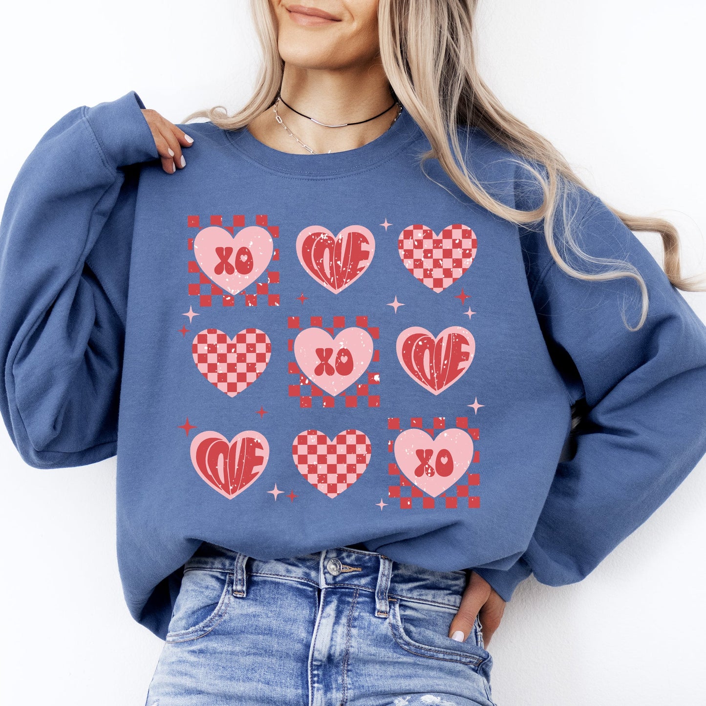 XOXO, Valentine's Day, Checkered, Retro, Love, Hearts Sweatshirt