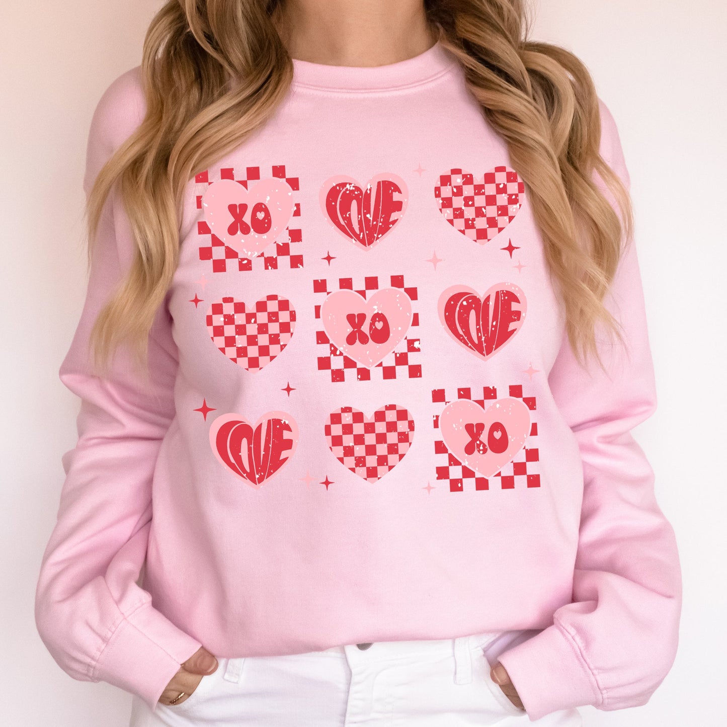 XOXO, Valentine's Day, Checkered, Retro, Love, Hearts Sweatshirt