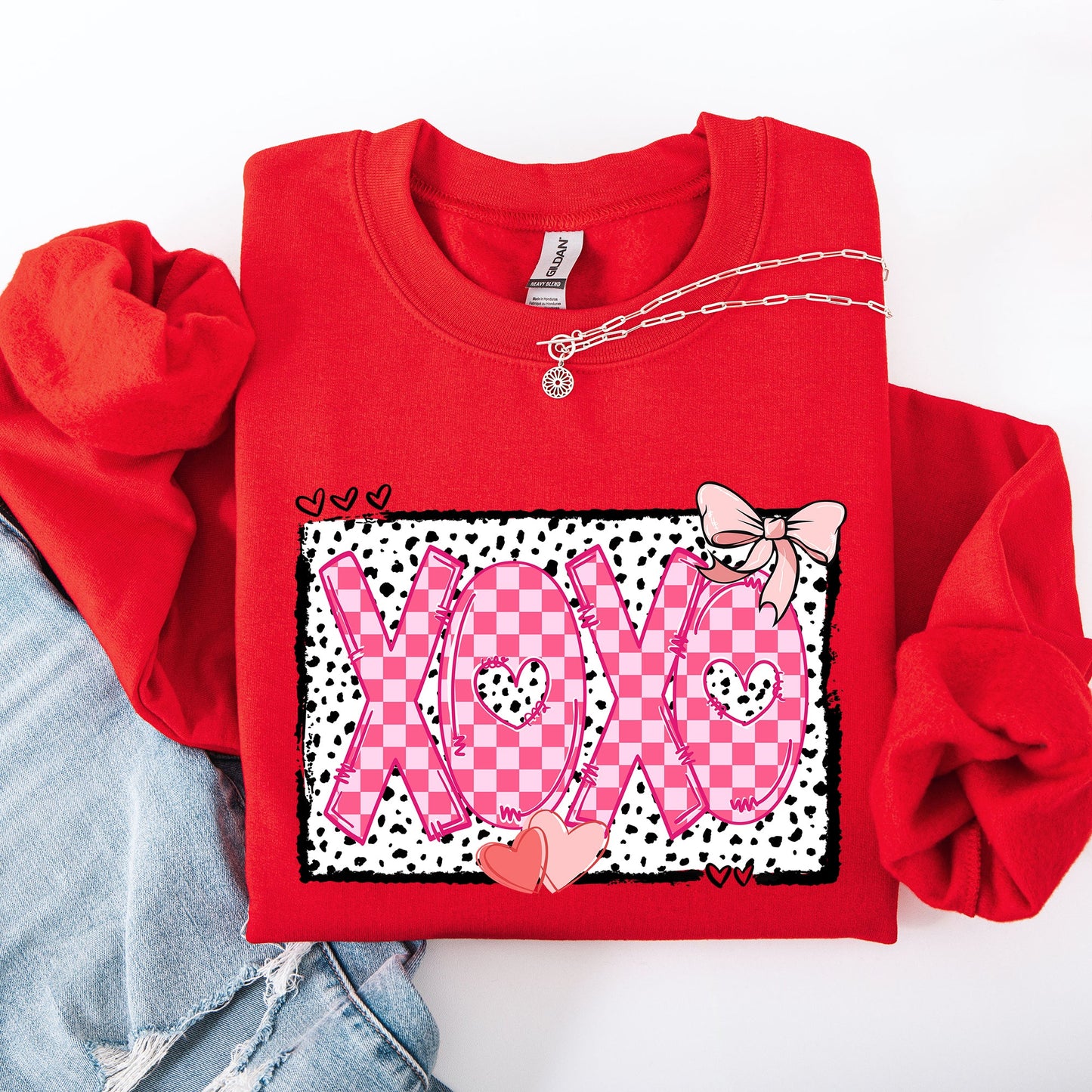 XOXO, Valentine's Day, Dalmatian Print, Love, Hearts Sweatshirt