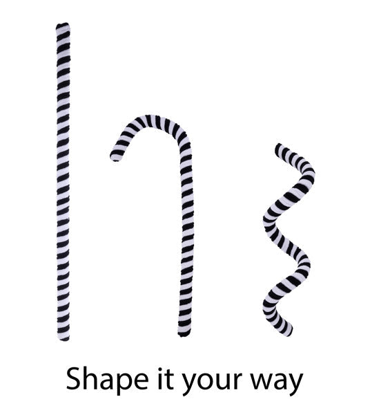 28"L VELVET/FOAM PEPPERMINT STICK, WIRED BLACK/WHITE