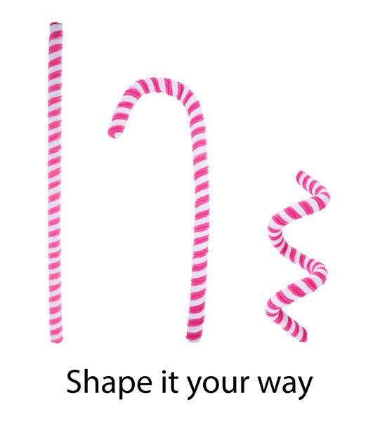 28"L VELVET/FOAM PEPPERMINT STICK, WIRED HOT PINK/WHITE