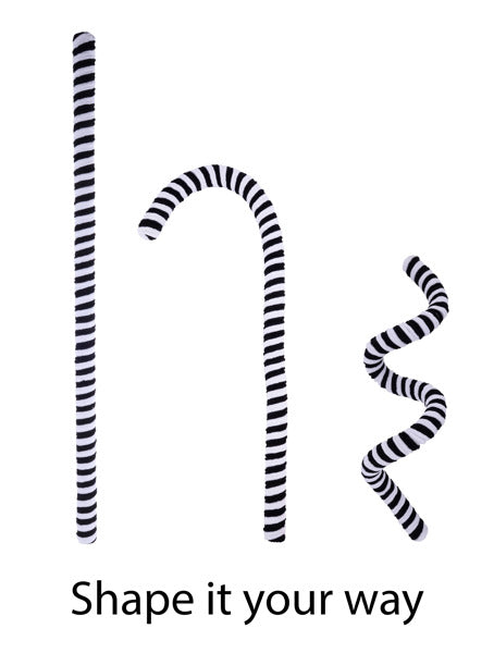 38"L VELVET/FOAM PEPPERMINT STICK, WIRED BLACK/WHITE