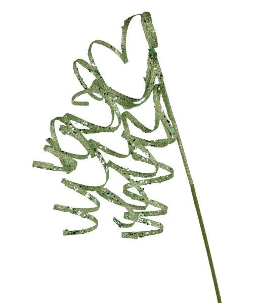 31"L CURLY GLITTER RIBBON SPRAY MINT GREEN