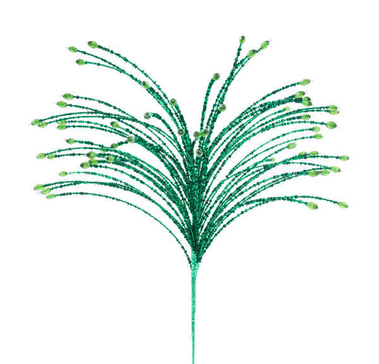 24"L SEQUIN/GLASS BEAD SPIKE SPRAY EMERALD GREEN