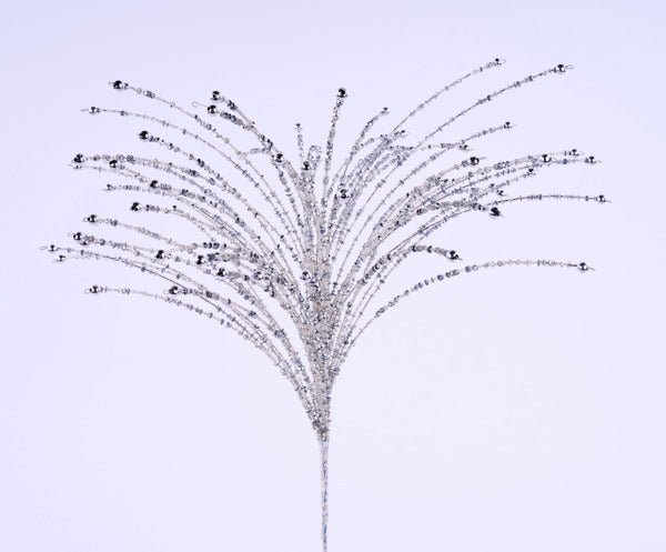 24"L SEQUIN/GLASS BEAD SPIKE SPRAY SILVER