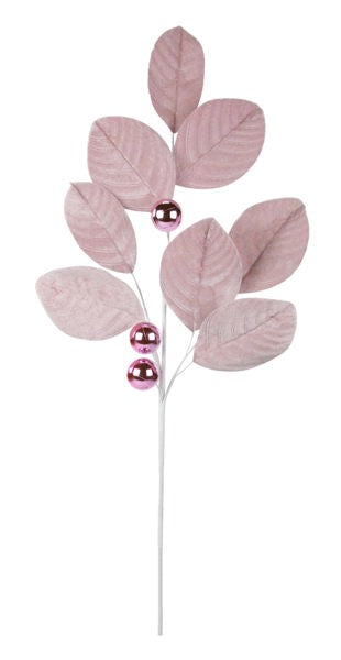 31"L VELVET MAGNOLIA LEAF SPRAY PINK