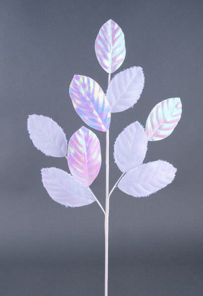 27"L METALLIC/IRIDESCENT LEAF SPRAY WHITE