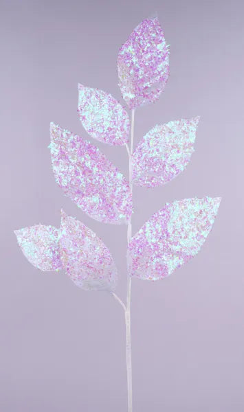 32"L ICED LOOK MAGNOLIA LEAF SPRAY IRIDESCENT WHITE