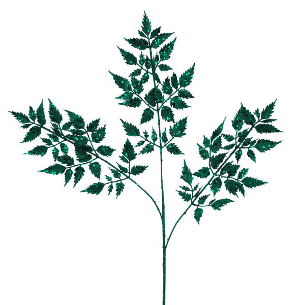 25"L GLITTER FERN SPRAY HUNTER GREEN