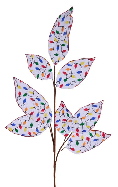 27"L GLITTER MAGNOLIA LEAF SPRAY WHT/RED/YLW/BLUE/GRN