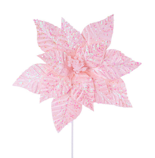12"DIA X 19"L GLITTER POINSETTIA STEM PINK