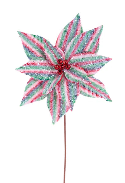 12"DIA STRIPED POINSETTIA STEM, 23" RED/GREEN/WHITE
