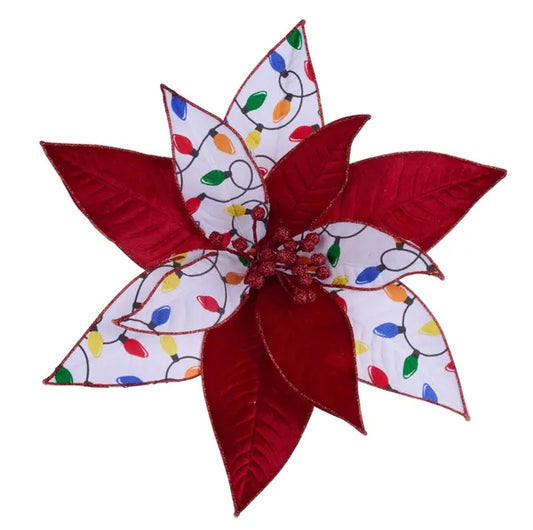 10"DIA X 4"H GLITTER/VELVET POINSETTIA WHT/RED/YLW/BLUE/GRN