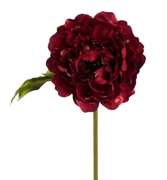 21"L GLITTER PEONY STEM RED