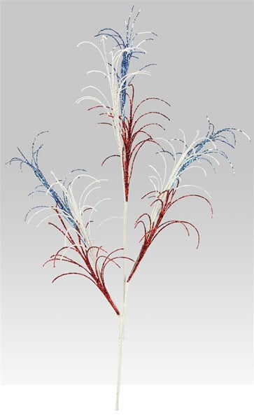 35"L GLITTER CURLED TWIG SPRAY RED/WHITE/BLUE