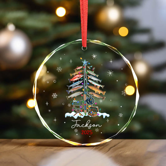 Xmas Tree Decor Gift For Fishing Lovers - Personalized Circle Glass Ornament - Christmas Gift For Fishing Lovers, Fishing Man