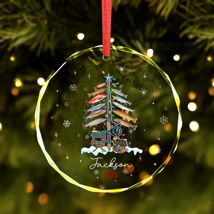 Xmas Tree Decor Gift For Fishing Lovers - Personalized Circle Glass Ornament - Christmas Gift For Fishing Lovers, Fishing Man