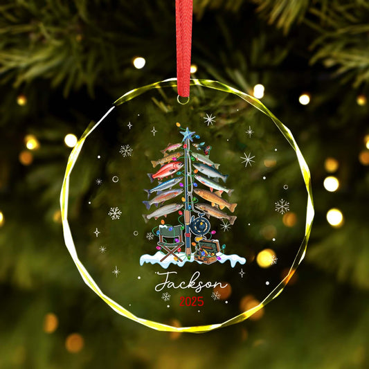 Xmas Tree Decor Gift For Fishing Lovers - Personalized Circle Glass Ornament - Christmas Gift For Fishing Lovers, Fishing Man