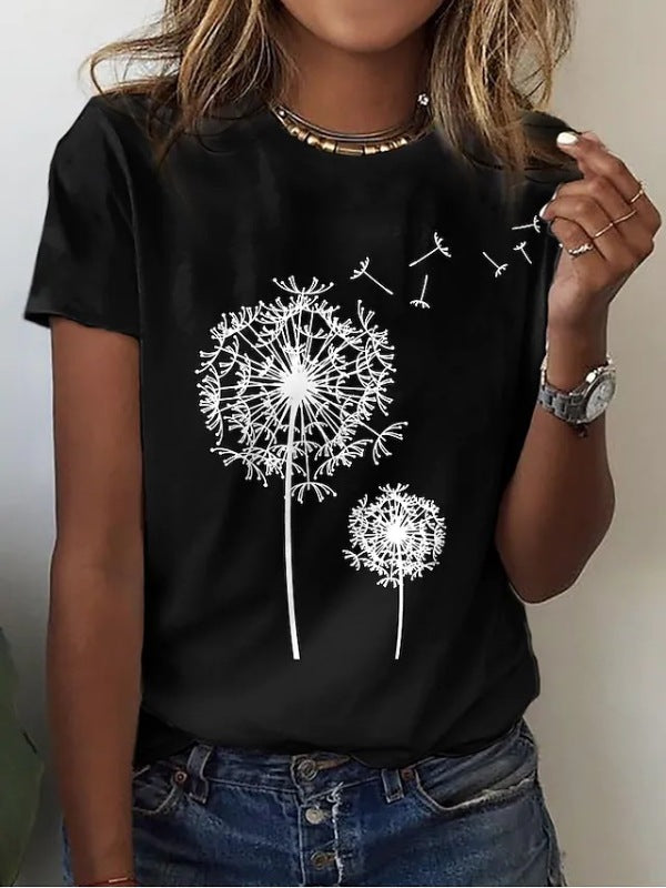 Dandelion Print Sleeveless Tank Top Polyester Women's Knit Tee