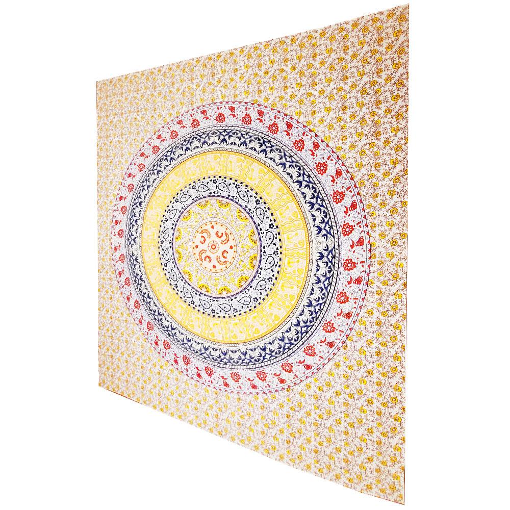 Decorative wall tapestry with concentric circle pattern on a white background
