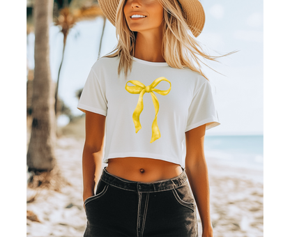 Customizable: Yellow Coquette Bow Cropped T-Shirt