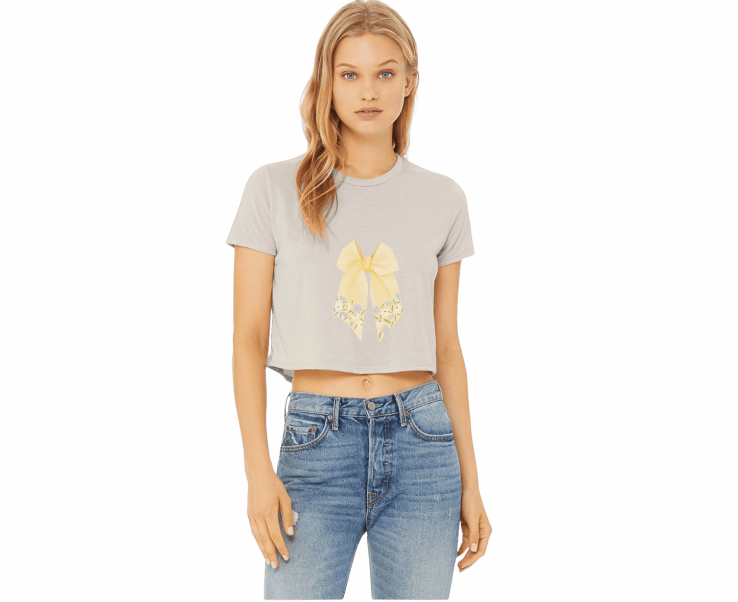 Customizable: Butter Yellow Floral Bow Cropped Tee