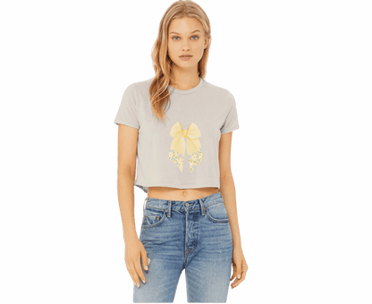 Customizable: Butter Yellow Floral Bow Cropped Tee