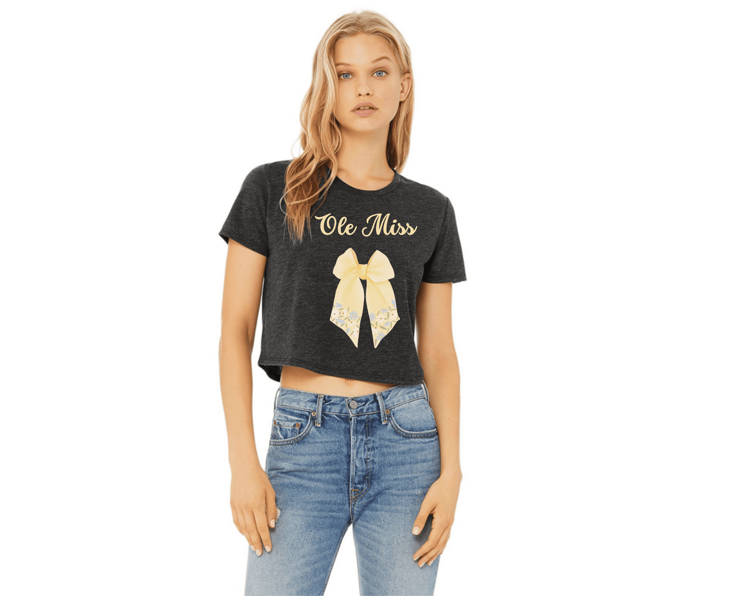 Customizable: Butter Yellow Floral Bow Cropped Tee