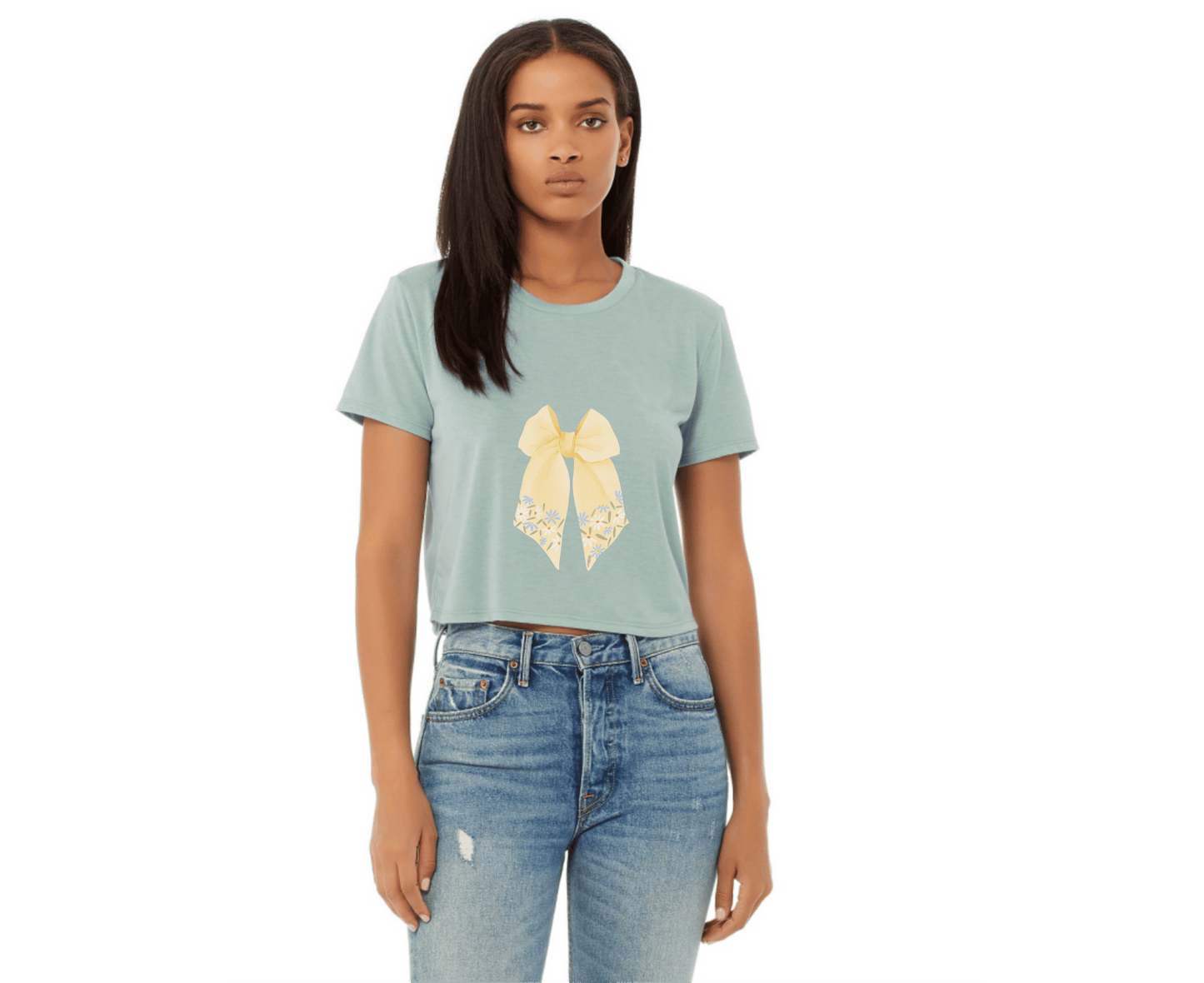 Customizable: Butter Yellow Floral Bow Cropped Tee
