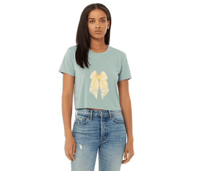 Customizable: Butter Yellow Floral Bow Cropped Tee